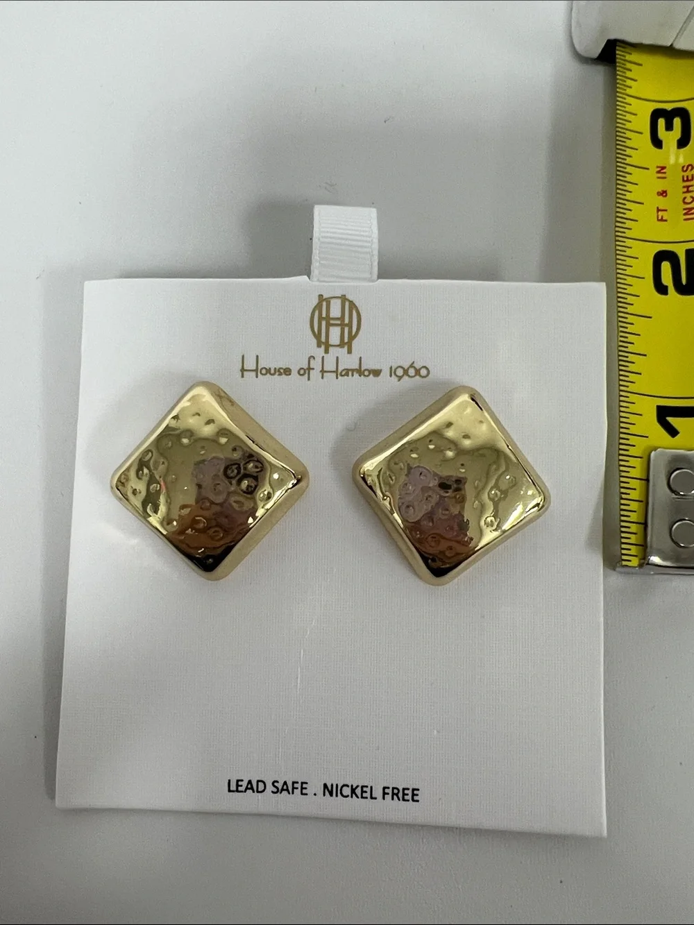 House of Harlow 1960 Gold Hammered Diamond-Shape Clip Earrings